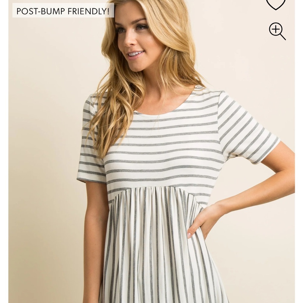 Pinkblush Maternity peplum Striped Gray and White Women's Top